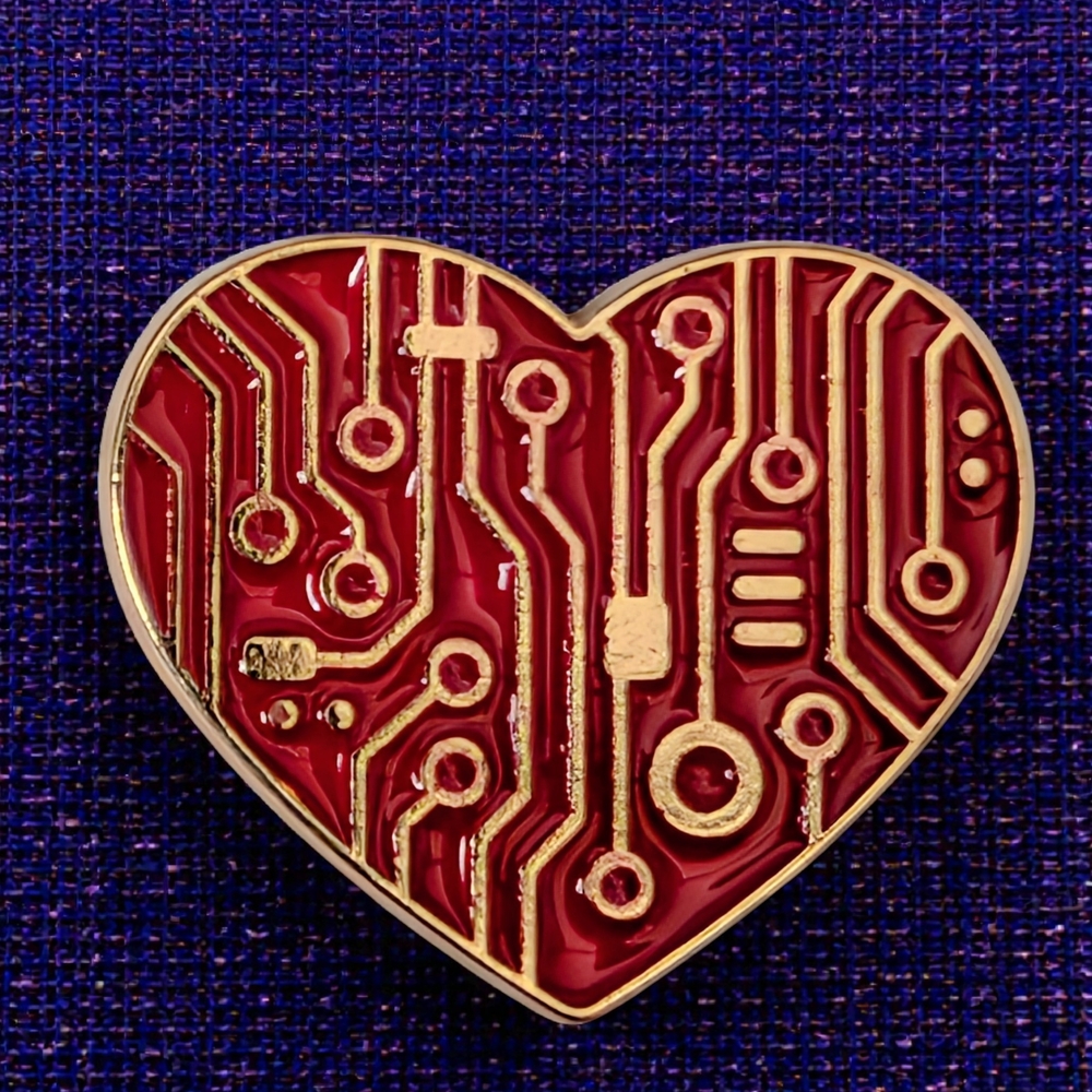 Heart-Shaped Circuit Pin - Red and Gold